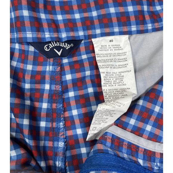 Callaway Red/ Blue Plaid Flat Front Golf Mens 40x10 Performance Shorts - Picture 2 of 4